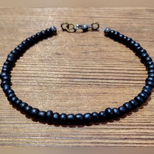Black Beaded Men's Bracelet, Handmade Men's Bracelet, Matte Black, 9 Inches